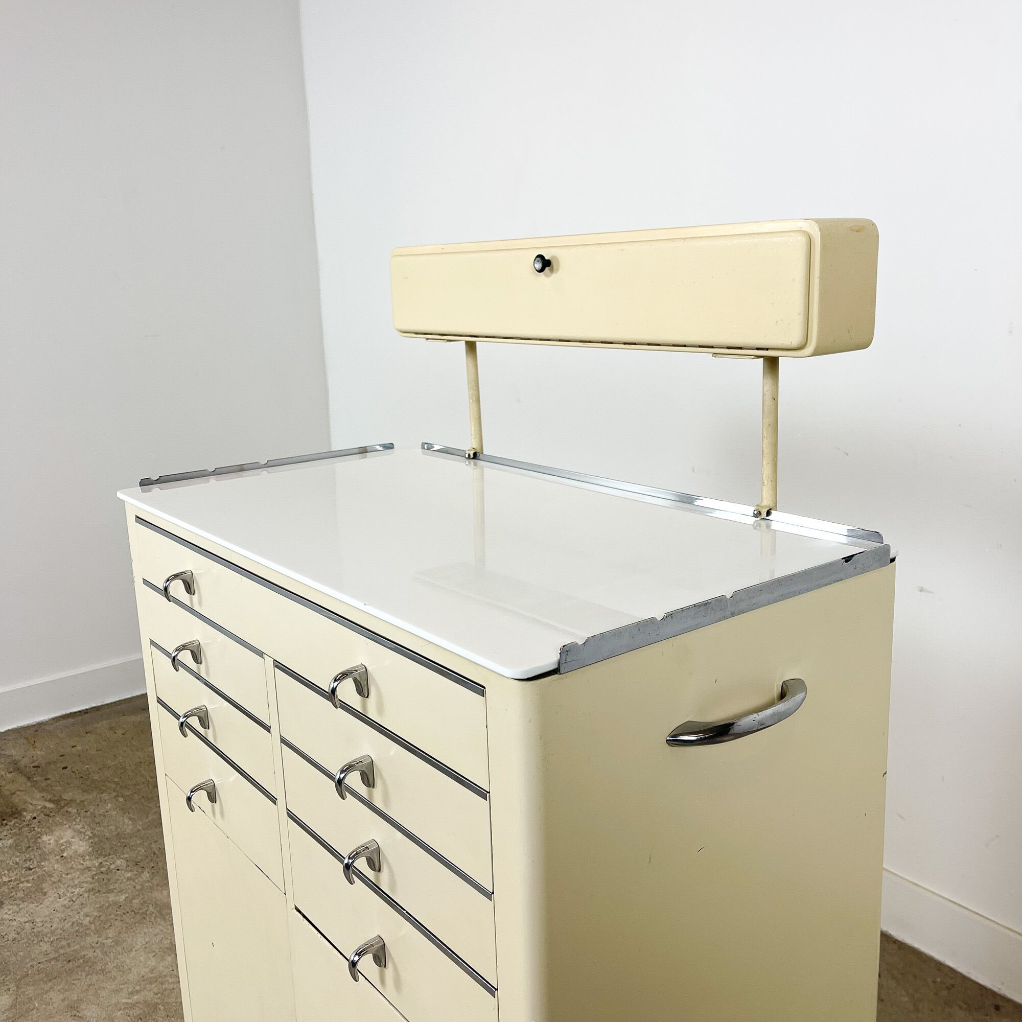 Industrial medical dentist cabinet on wheels Germany 1950s