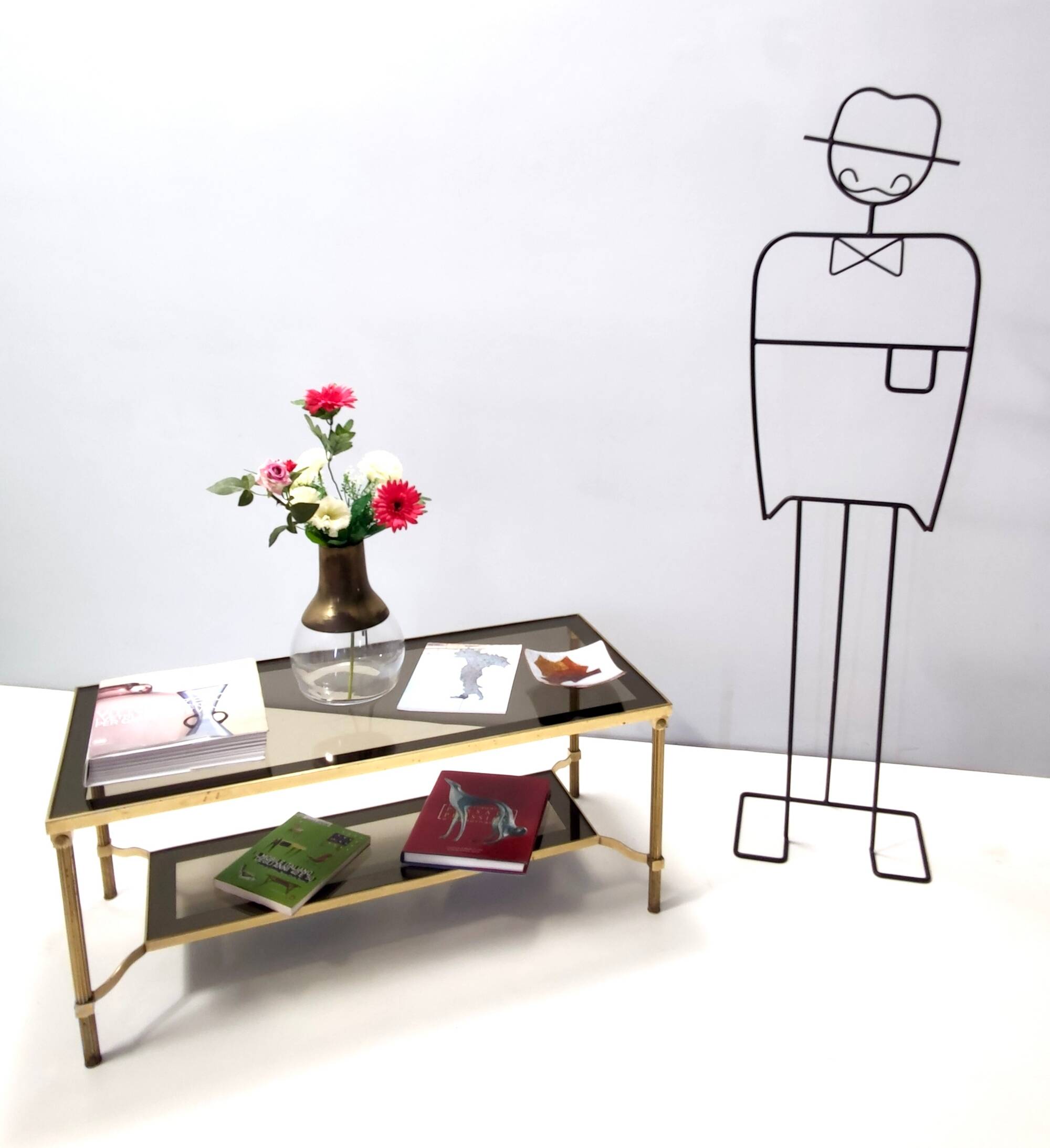 Rectangular Brass Coffee Table with Mirrored Glass Edges, Italy