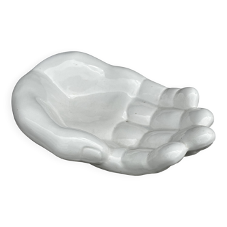 Vide Poche Vintage 70´s en Céramique Blanche forme Main
