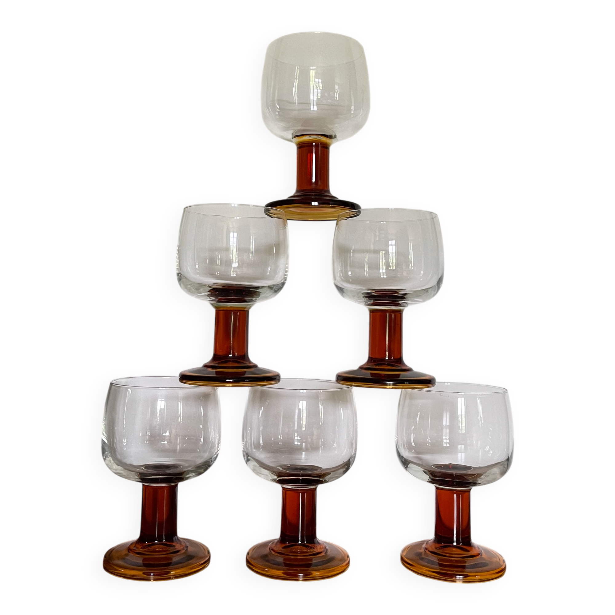 6 verres pieds bloc ambre 70’
