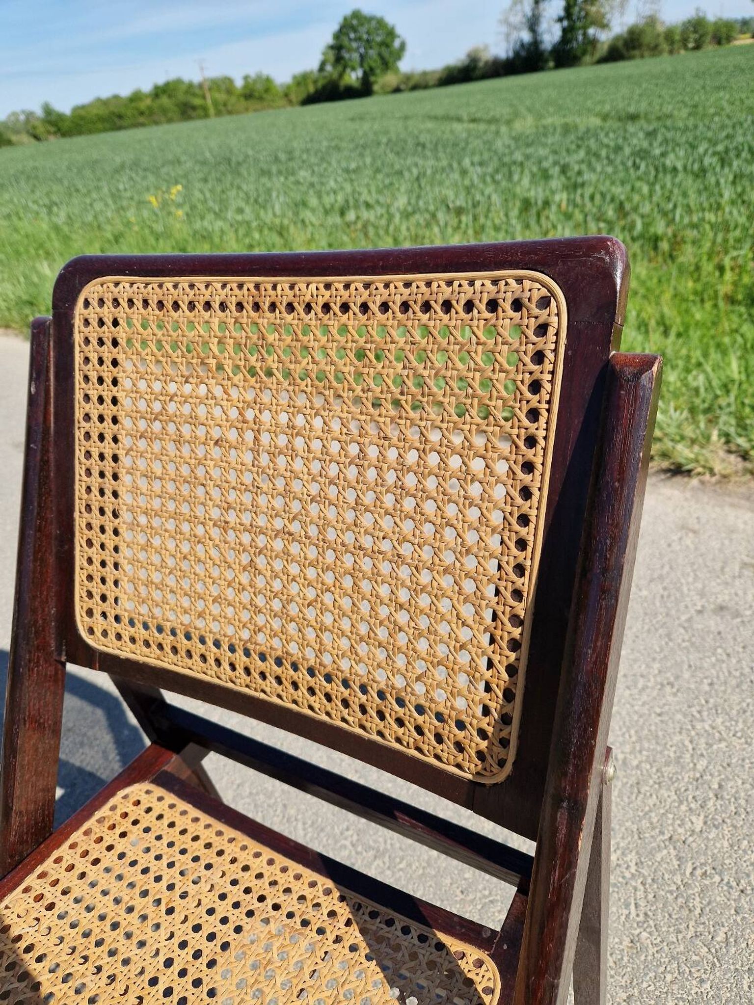 Lot de 2 chaises pliantes en bois et cannage