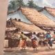 Aquarelle ancienne - Scène de Marché - École d'Indochine v. 1950