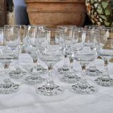 Vintage 10 Large Crystal Glasses - Engraved Logo - Cut Stem - Very Heavy