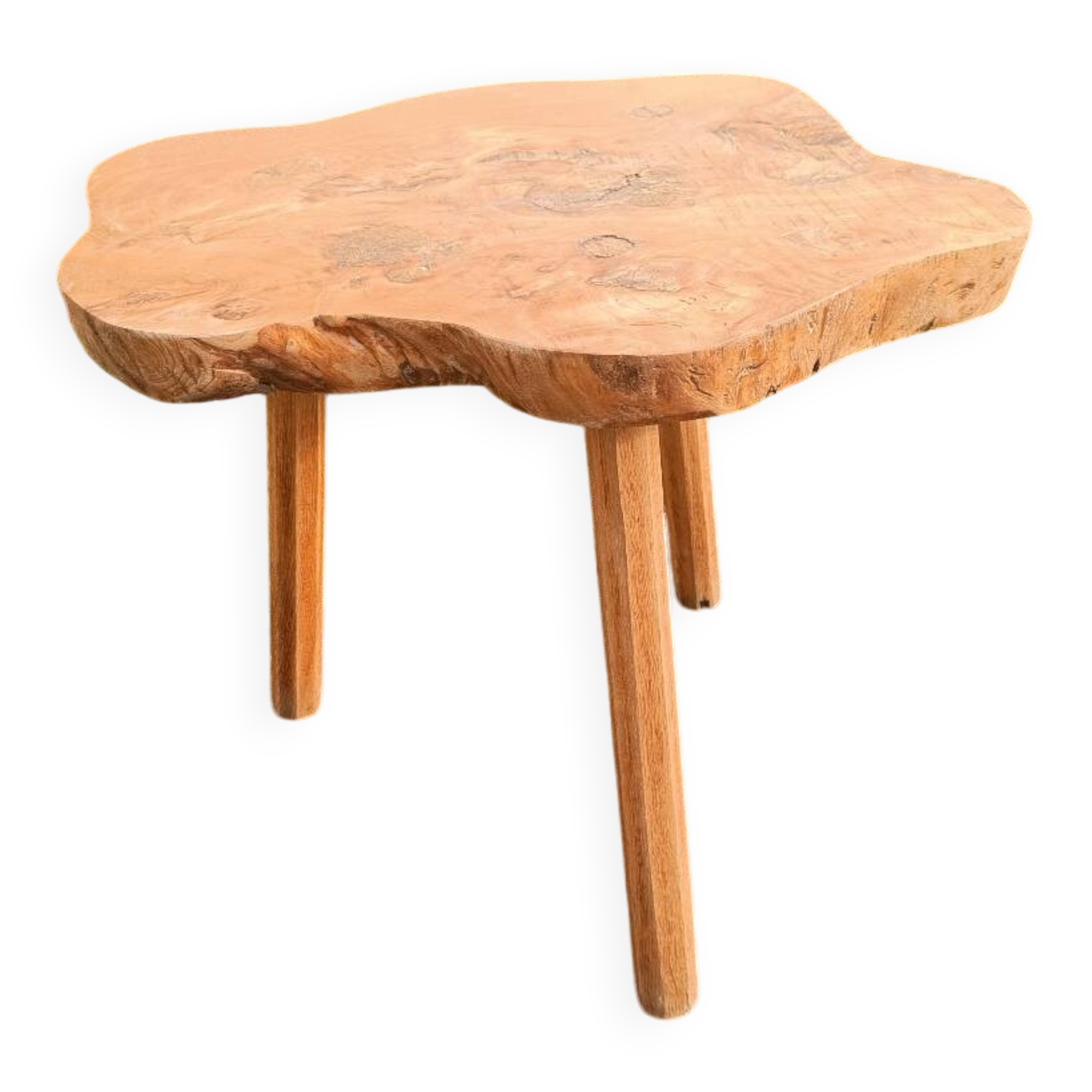 Table d'appoint bois brut style brutaliste organique