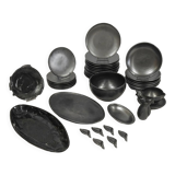 Ceramony Vallauris tableware set in matt black earthenware 1950 - 38 pieces