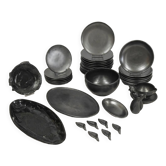 Ceramony Vallauris tableware set in matt black earthenware 1950 - 38 pieces