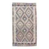 5x9 Kilim Anatolian Carpet, Handwoven Wool Rug, Blue Details Rug, 154x275Cm