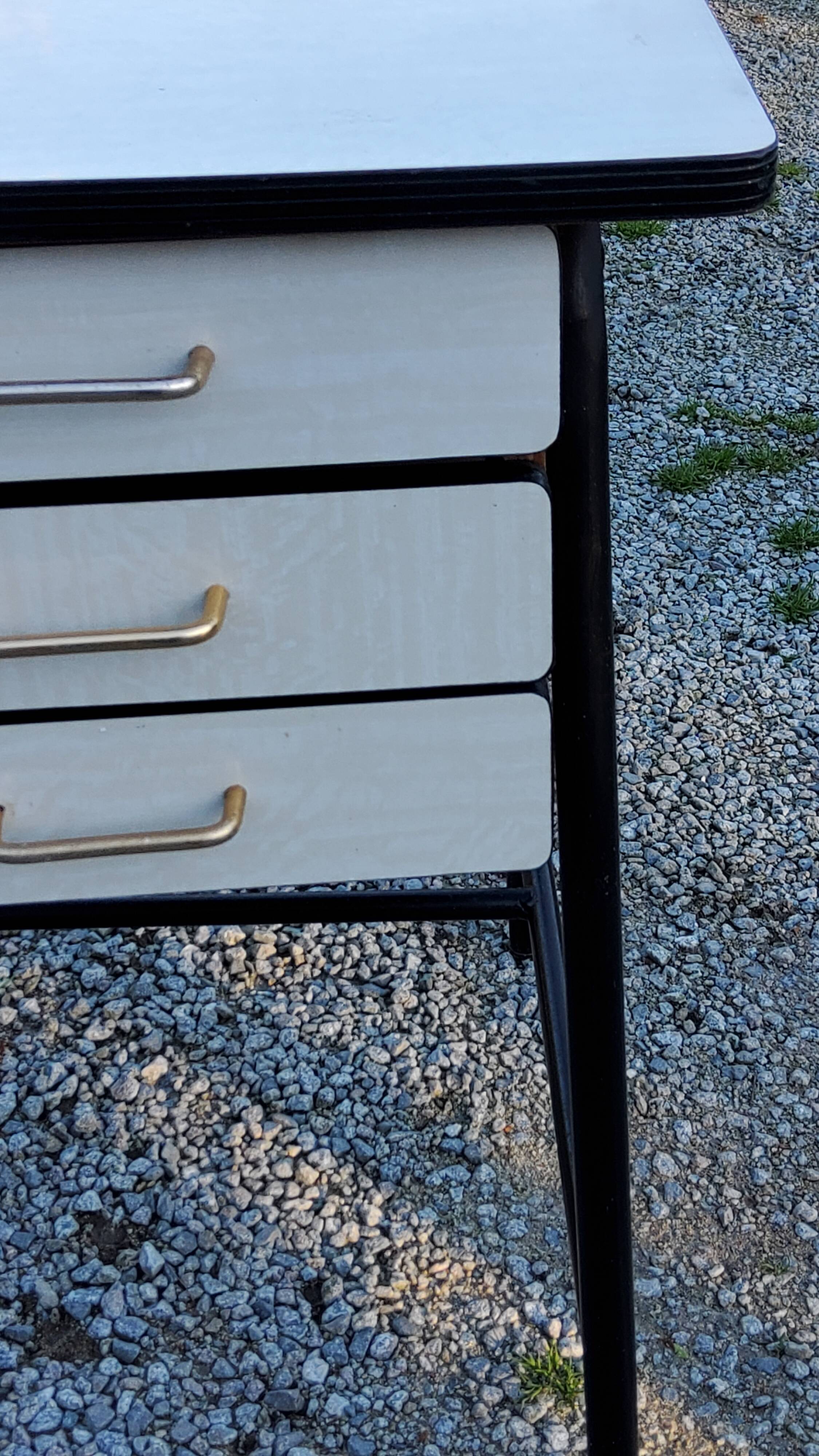 Office of 50/60s in formica base tubes black metal 3 drawers