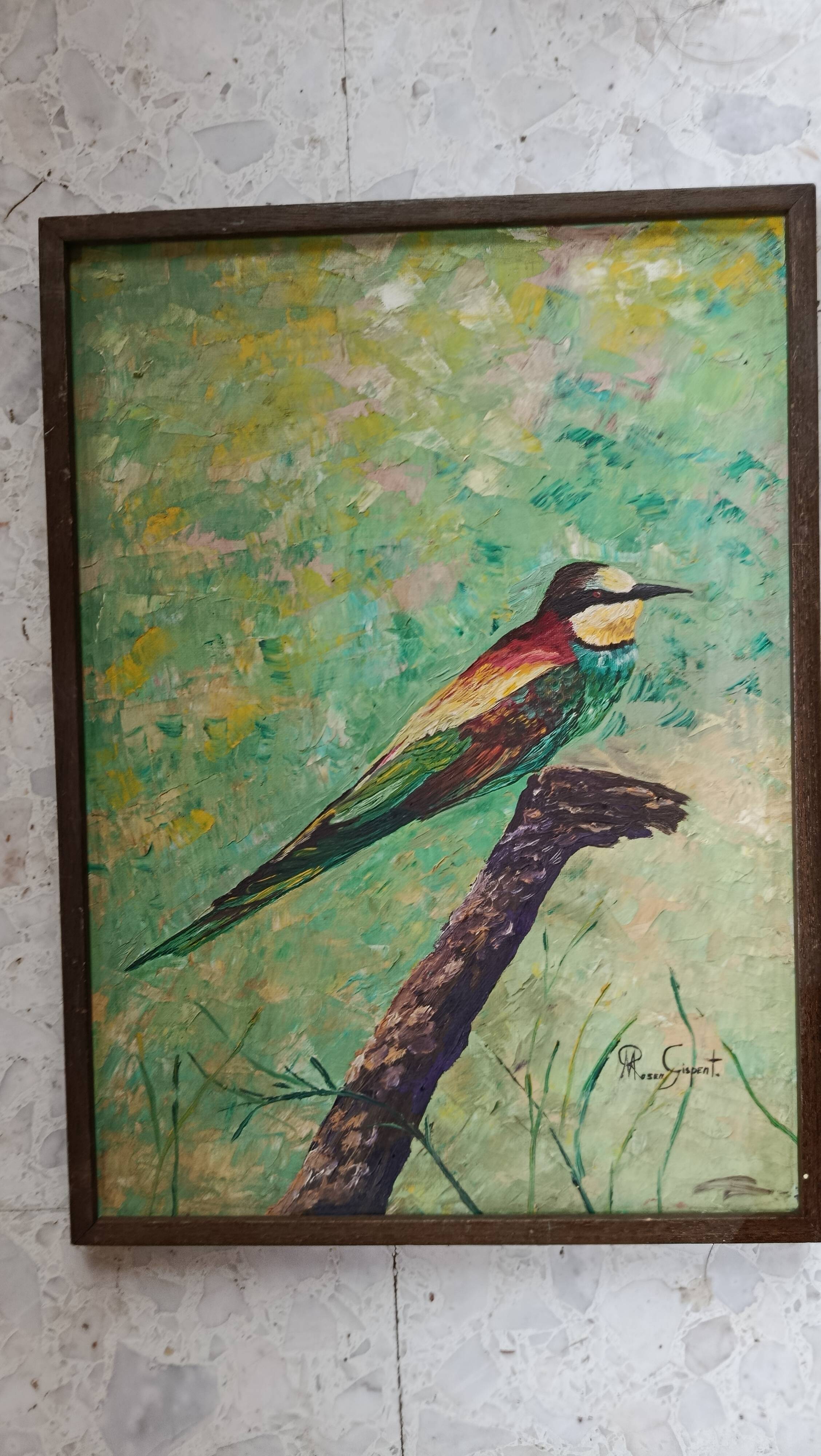 Oil on canvas european bee-eater bird, catalan painter m. rosem gispert