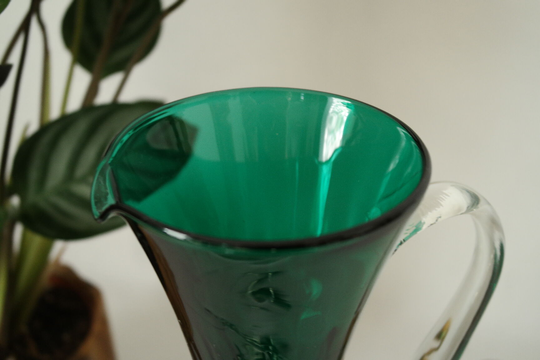Vintage green blown glass jug vase