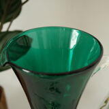 Vintage green blown glass jug vase