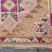 Fuchsia & Pink Vintage Runner Rug,Anatolian Geometric Wool Carpet,80x364 Cm