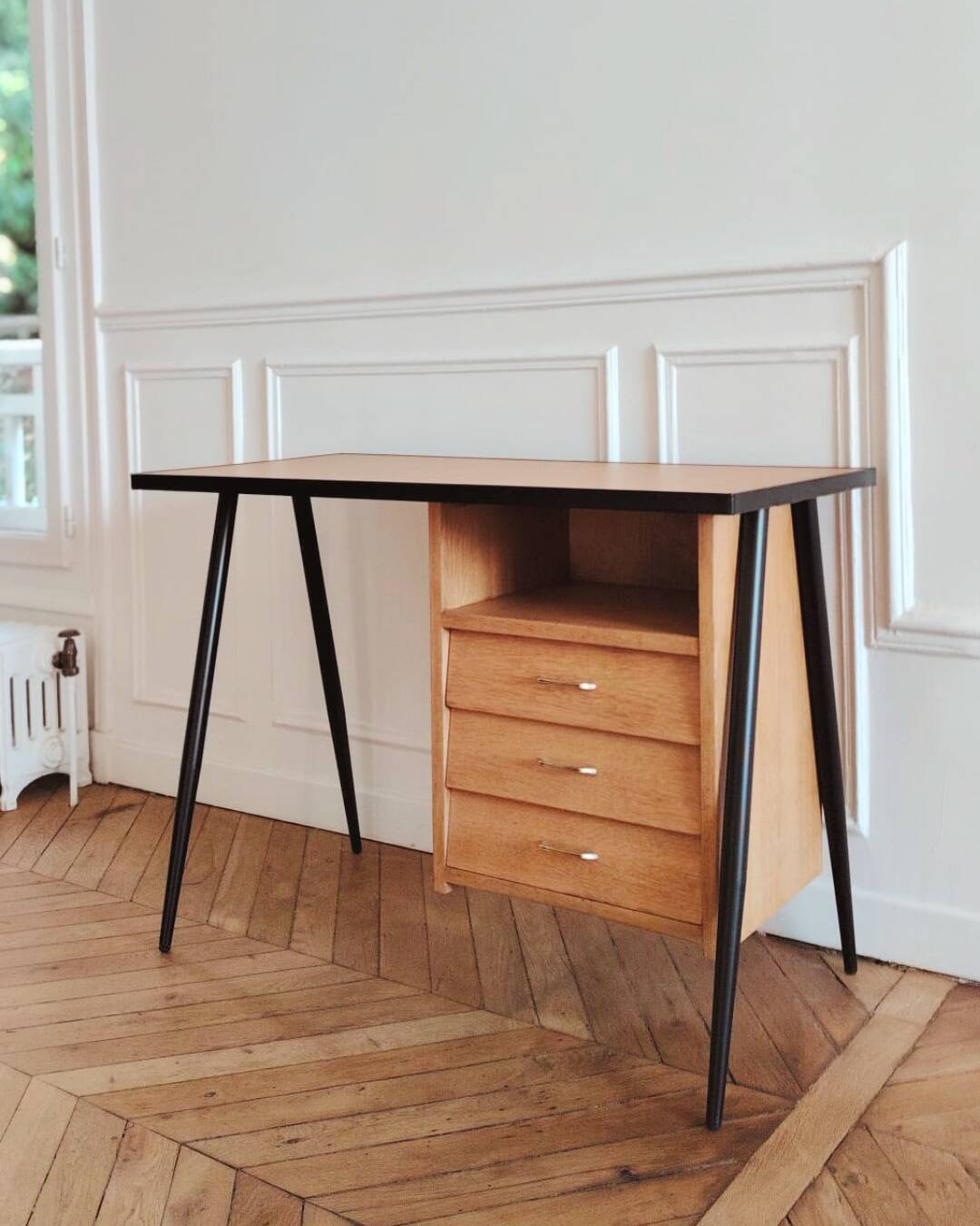 Renovated vintage desk, Scandinavian style, 1950s-60s.