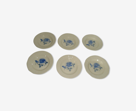 Set de 6 assiettes creuses faience ancienne Digoin Sarreguemines fleurs bleues