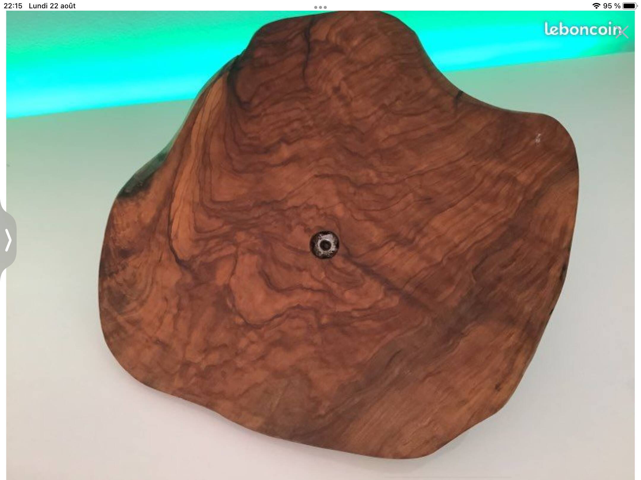 Vintage olive solid wood cheese platter with handle + knife (wooden handle)