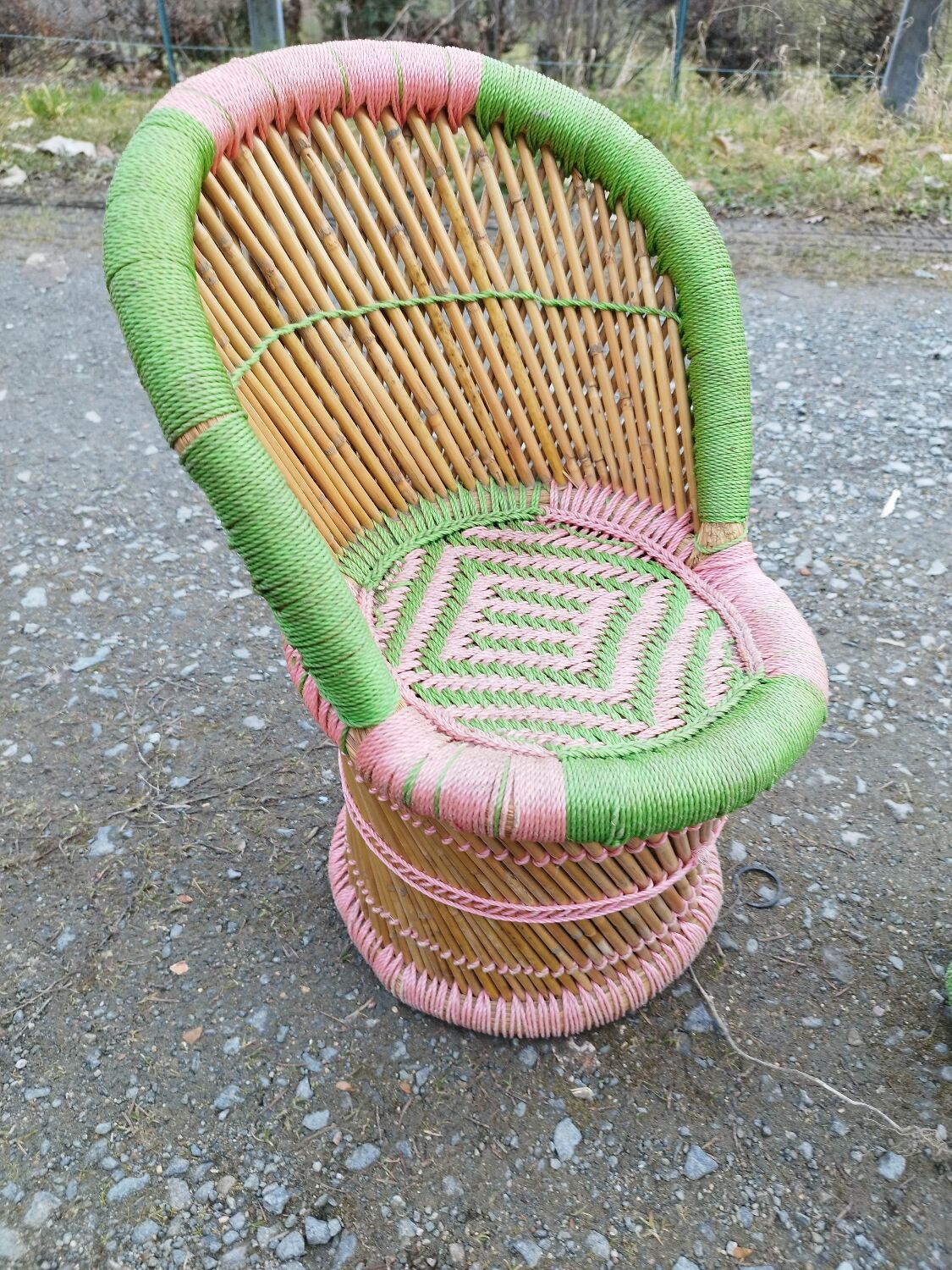 Armchair and stool set in bamboo and braided string