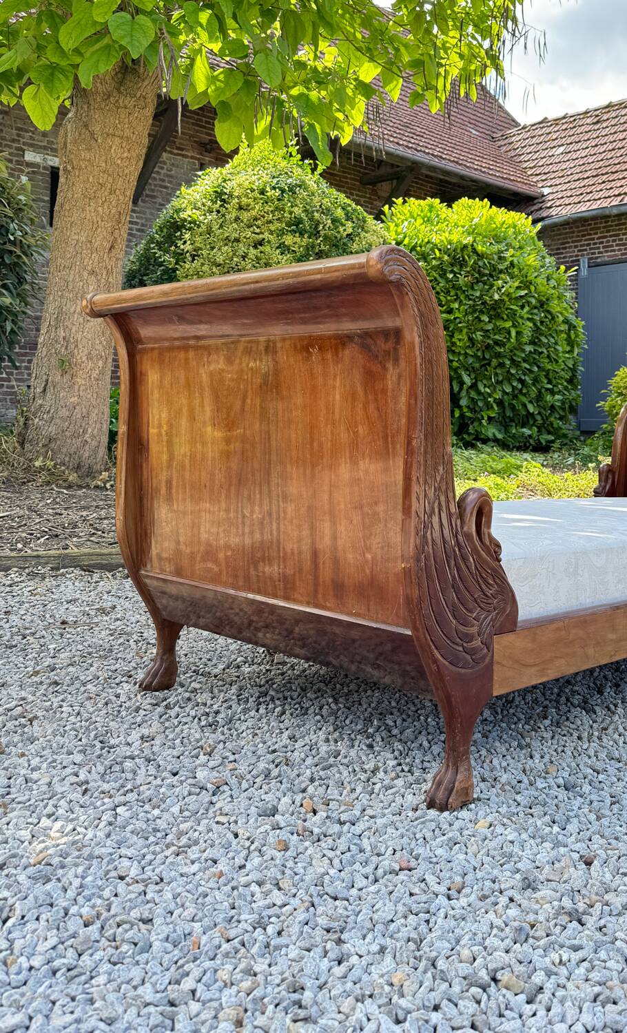 Bench, Rest Bed In Mahogany With Swan Neck Empire Style XIX Eme Century