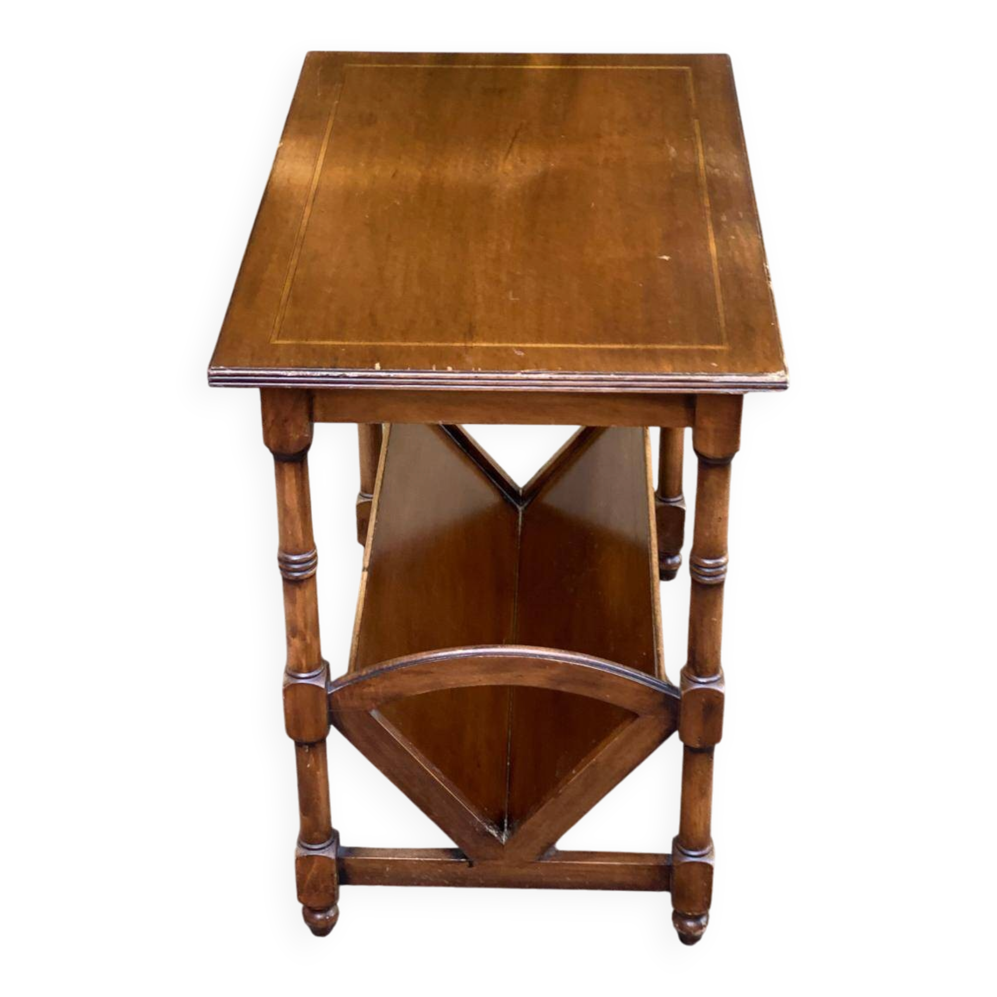 Wooden side table magazine rack in neo-classical English style.