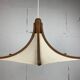 Teak and linen umbrella pendant hanging lamp by Domus, 1970s