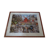 Lithograph Paris Moulin Rouge framed old