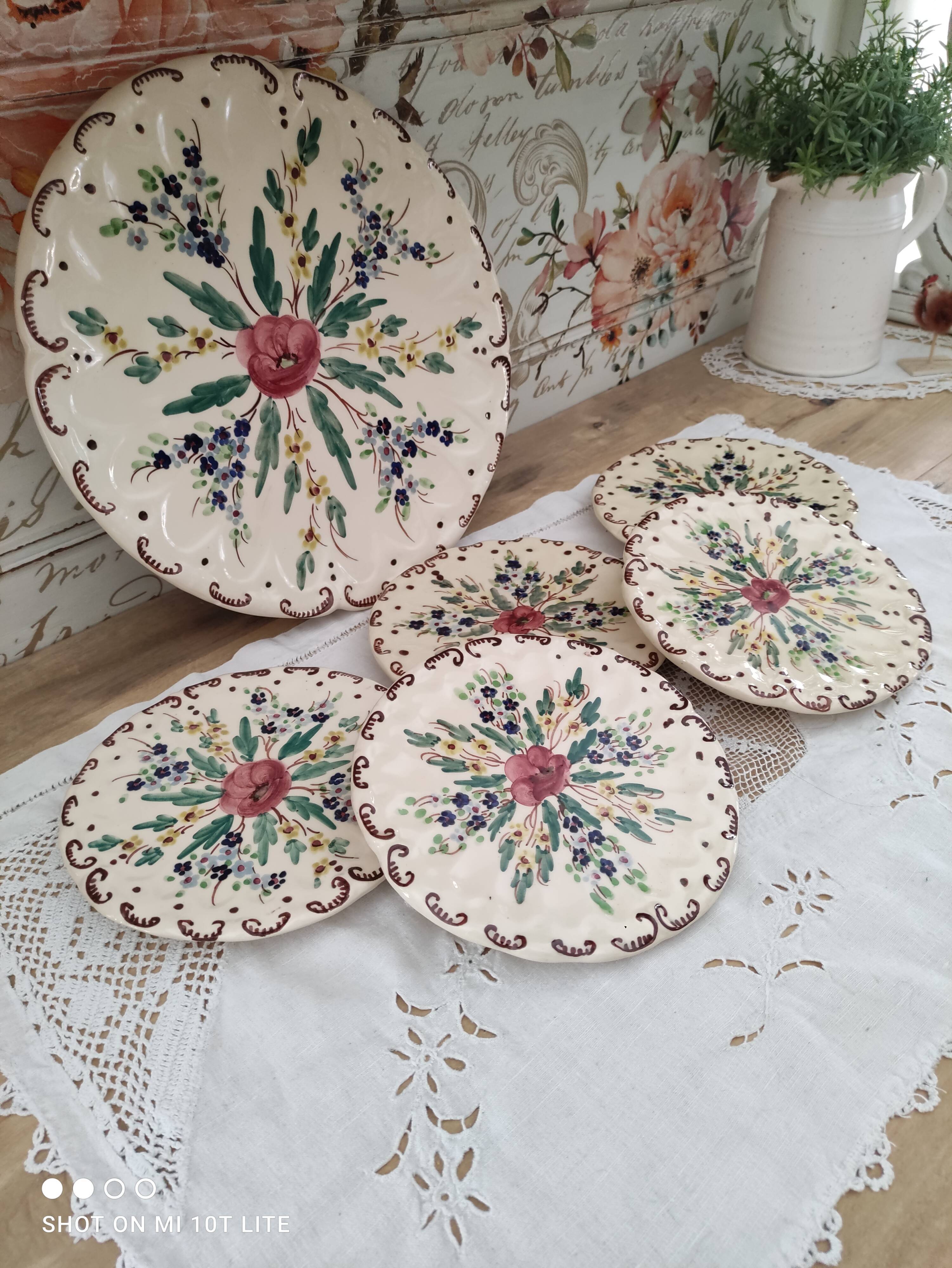 Dessert service 6 pieces 5 people ceramic signed Berger Antibes