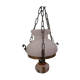 Hanging lamp of the 1950s, white opaline shade and porcelain decoration