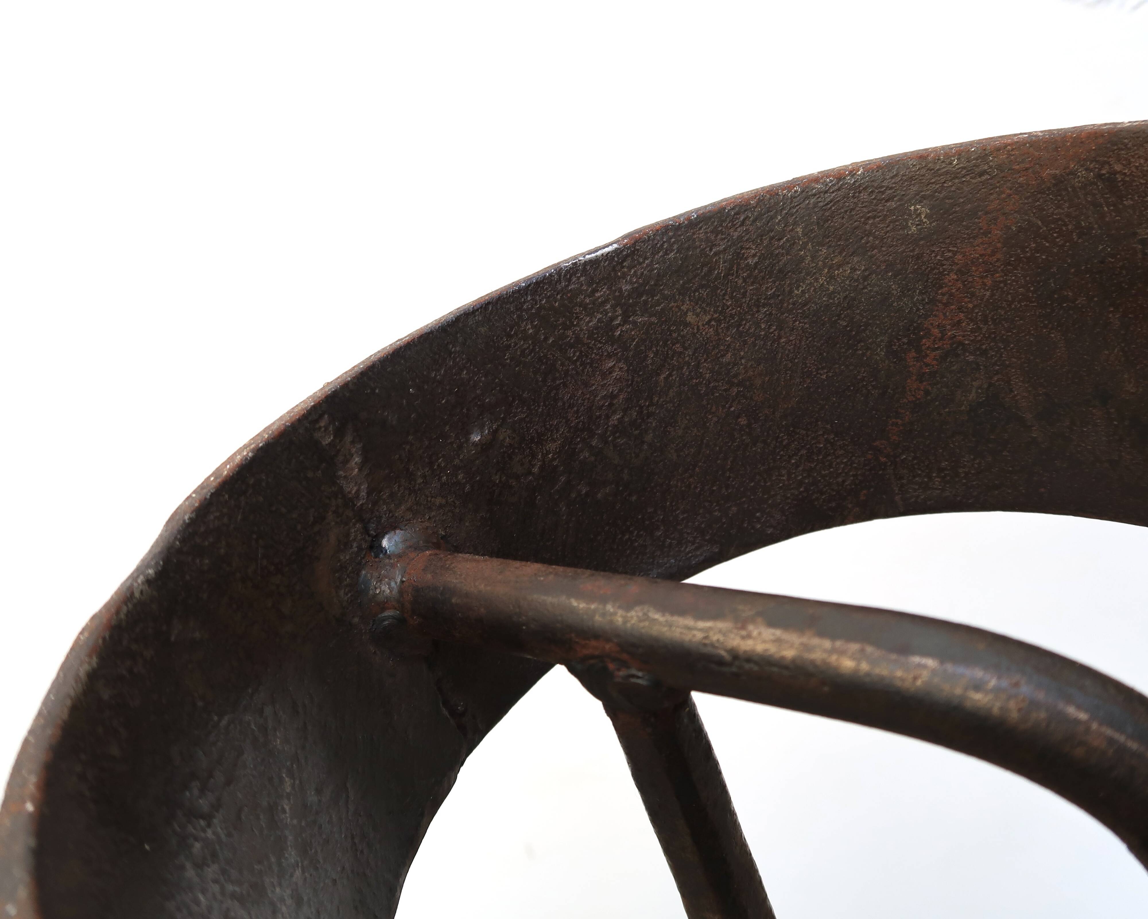 Imposing brutalist wrought iron candlestick "spear", signed, 1950s.