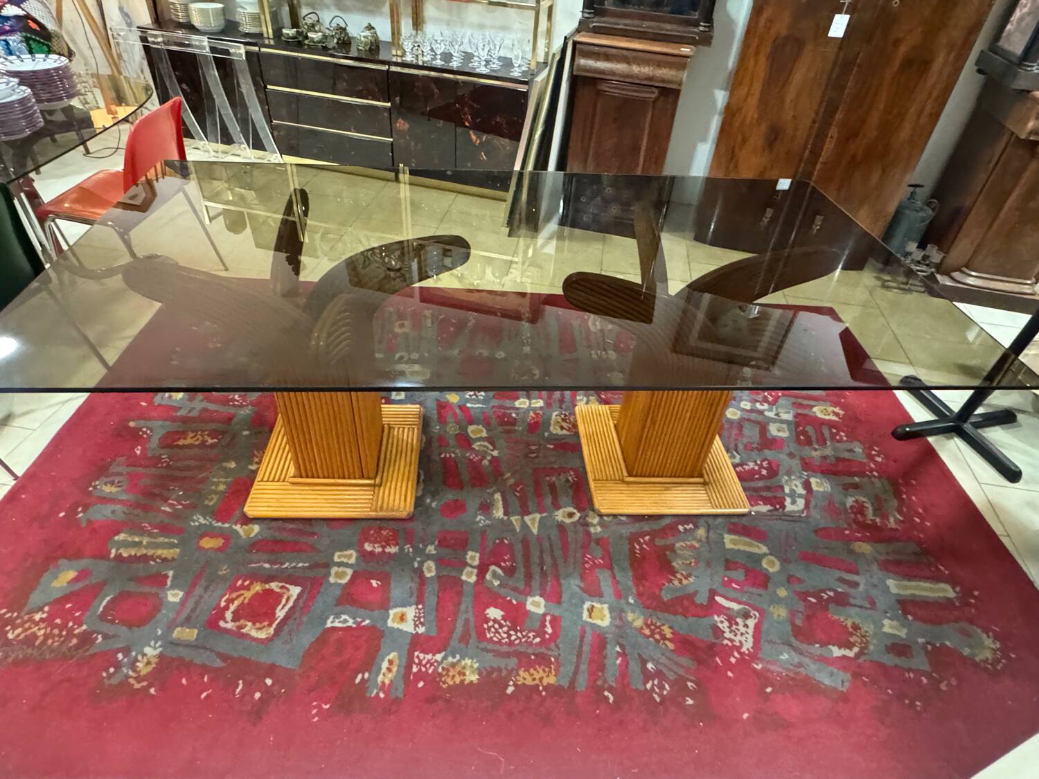 Large rattan table by Maurizio Mariani