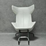 Lounge chair w/ footrest in white leather by alfredo häberli for moroso, italy, c. 2000's