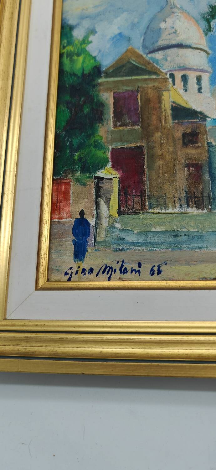 Oil on canvas by Gino Milani "view of the Basilica of the Sacred Heart in Montmartre"