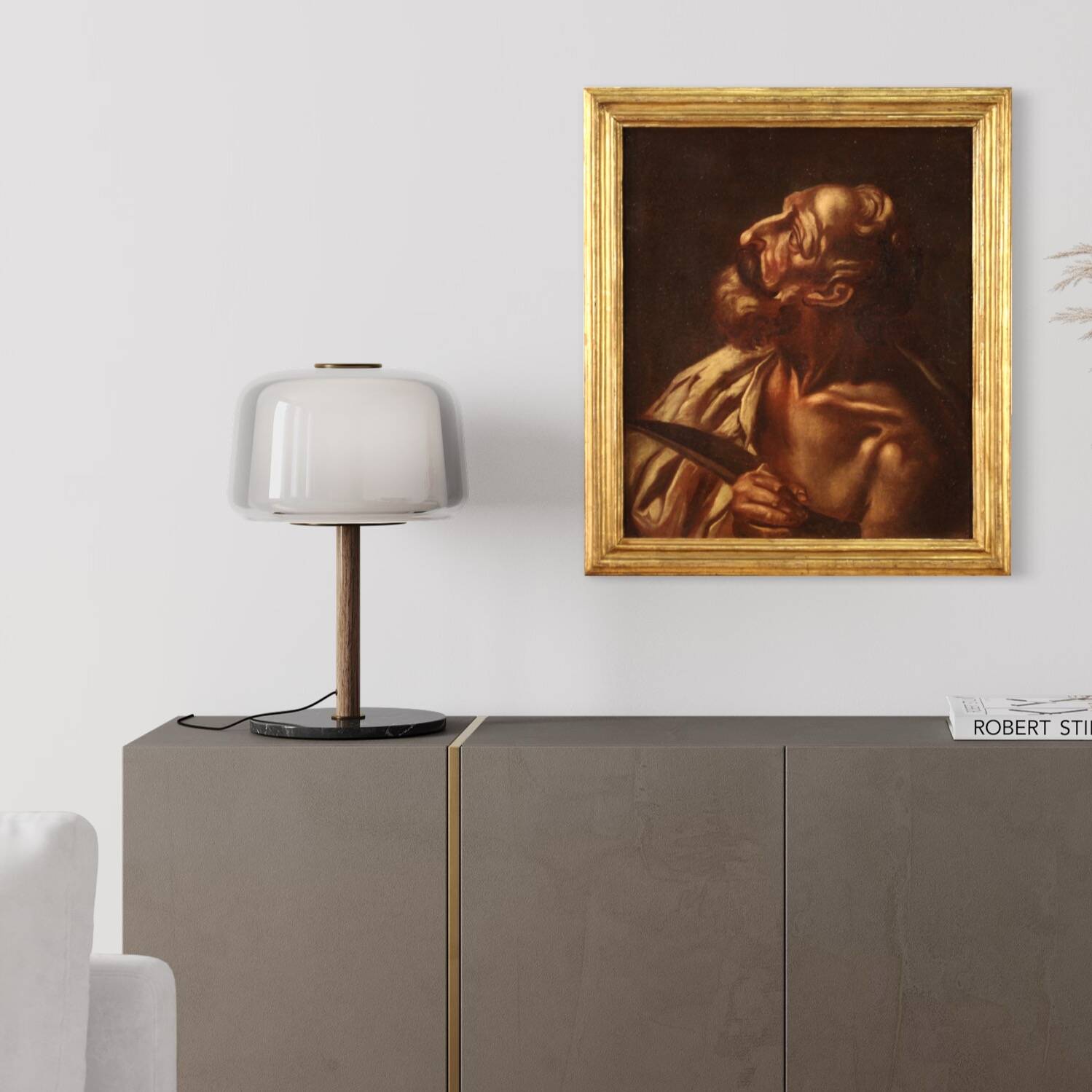 Peinture religieuse à l'huile sur toile de Saint Barthélemy du XVIIe siècle