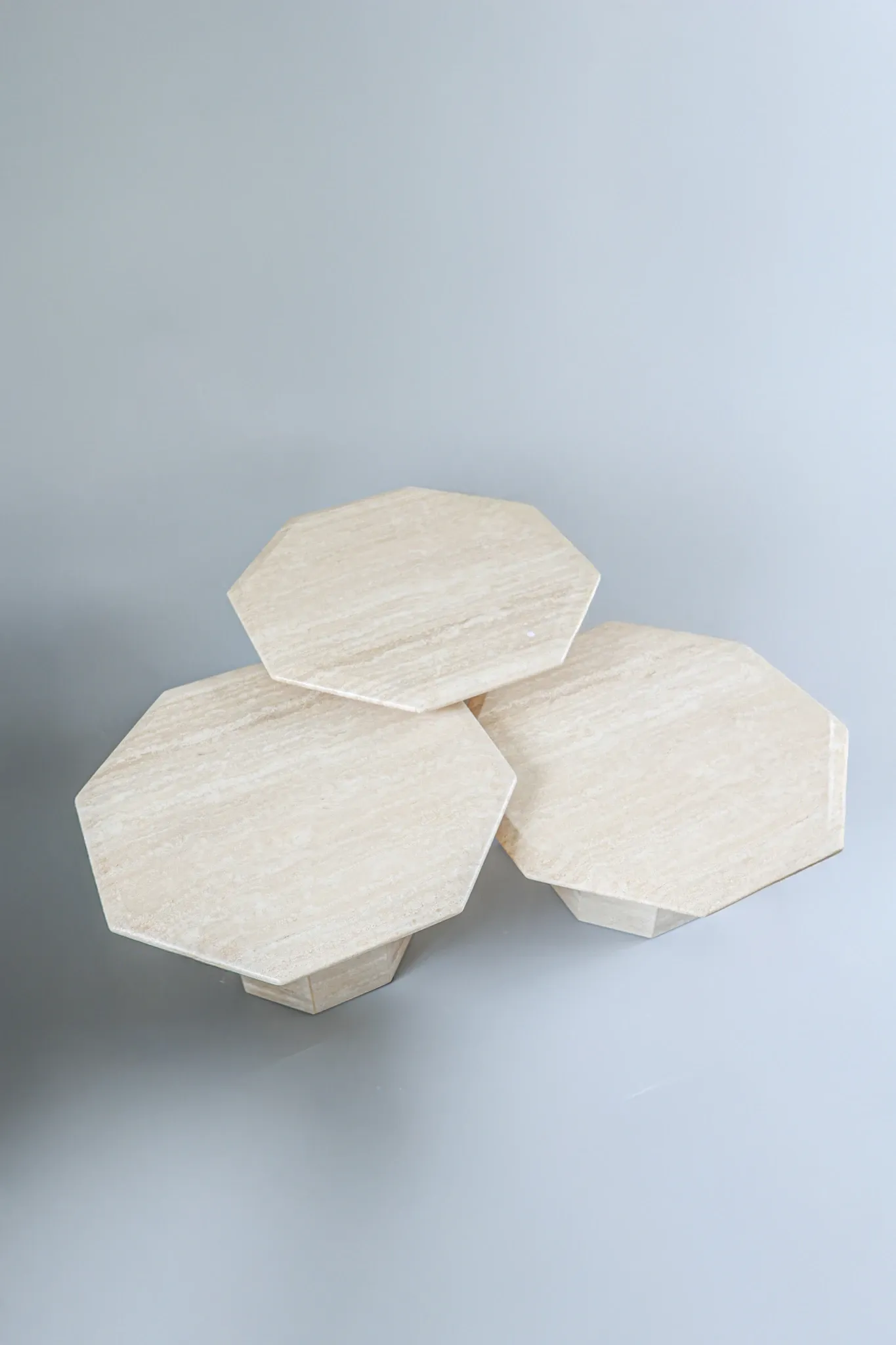 Set of 3 Travertine Octagonal Nesting Tables, 1970s.