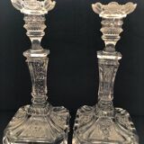 Pair of molded glass candlesticks