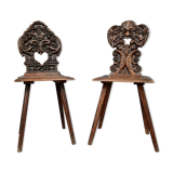 Set of chairs called Sgabello Renaissance style in solid walnut around 1850