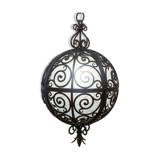Suspension ronde en fer forgé avec sphère intérieure en verre, c.1930