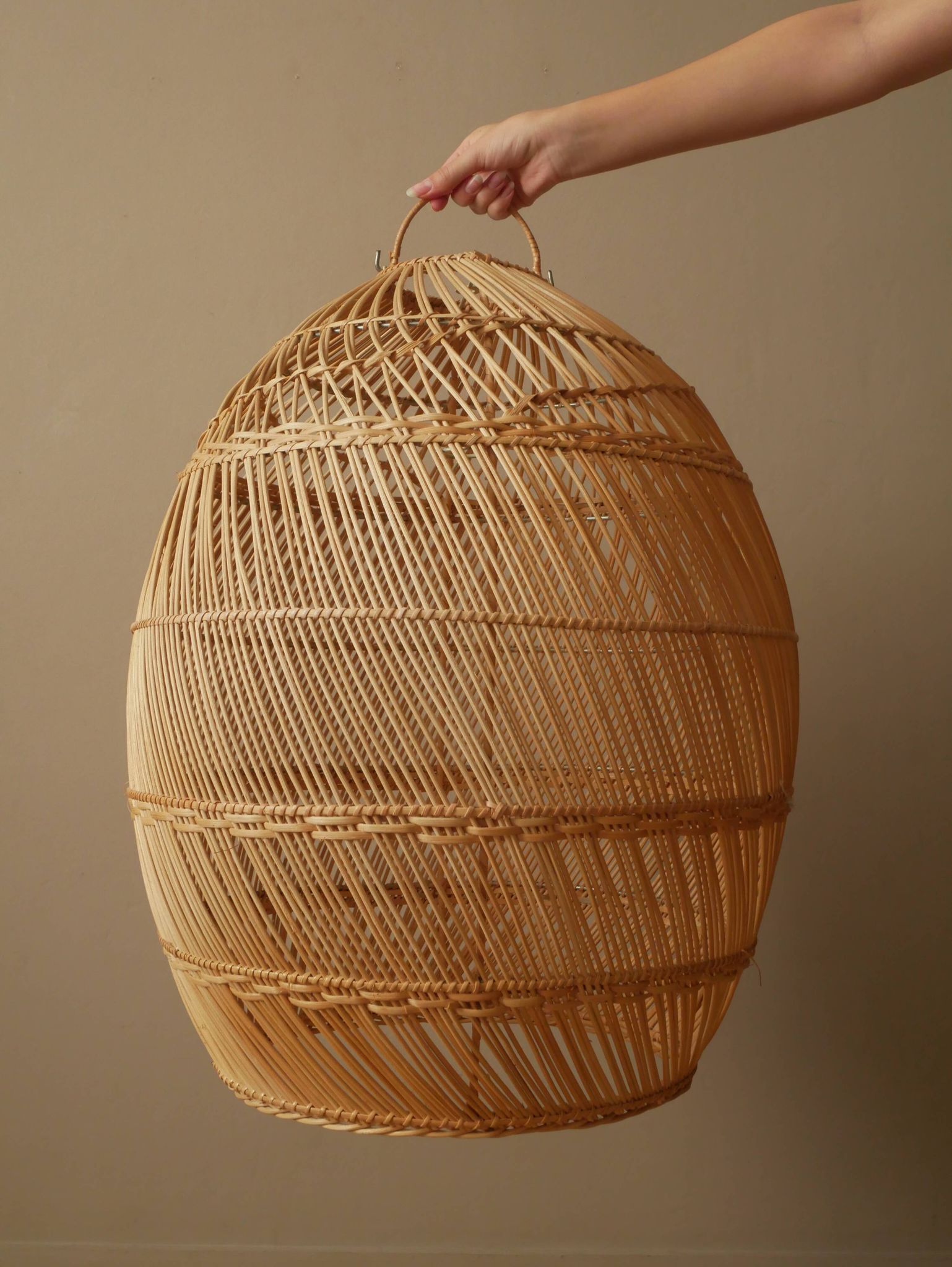 Suspension in vintage woven natural rattan wicker, handcrafted, handmade bohemian style