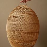 Suspension in vintage woven natural rattan wicker, handcrafted, handmade bohemian style