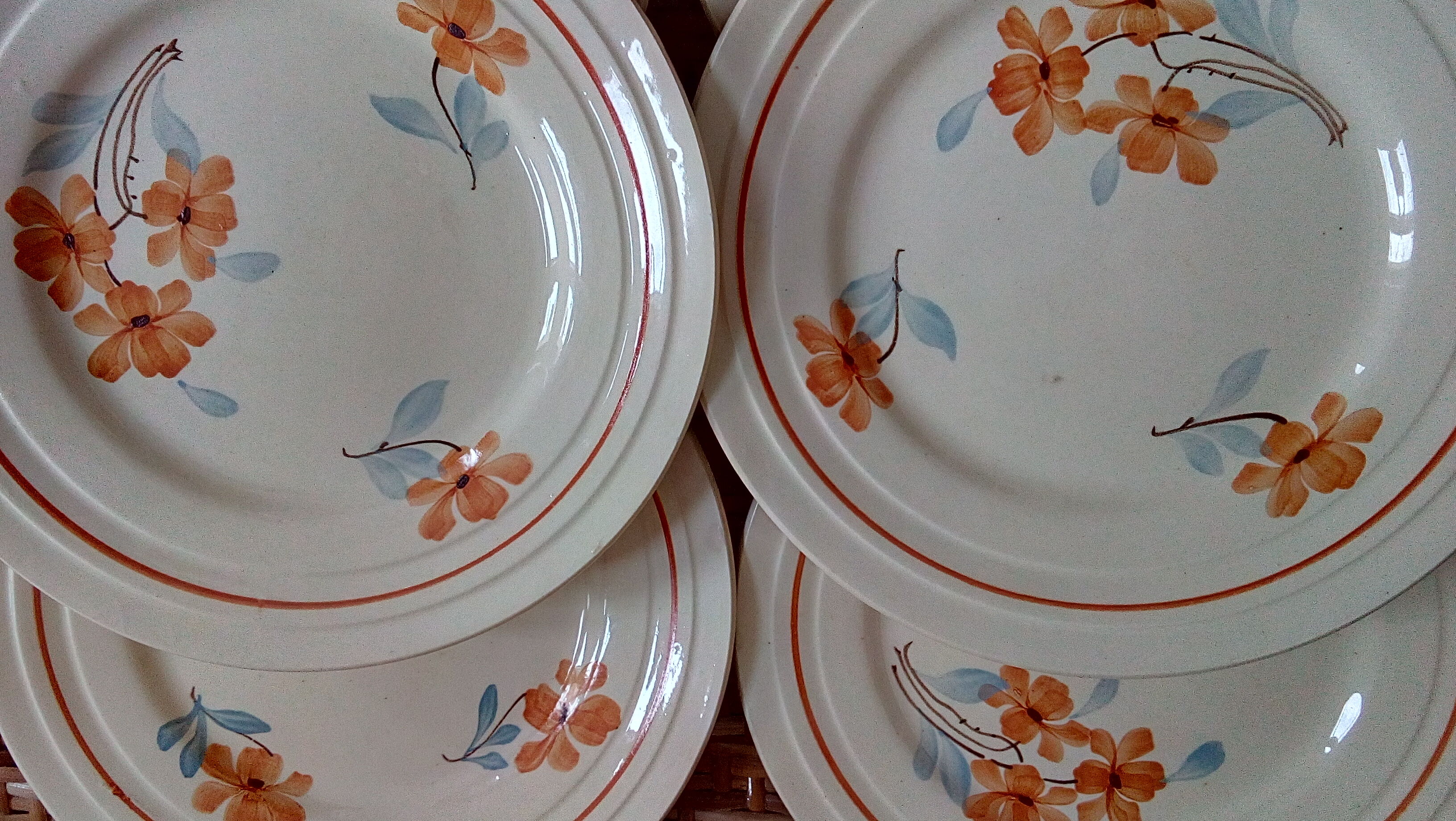 Set of 6 small plates with orange flowers