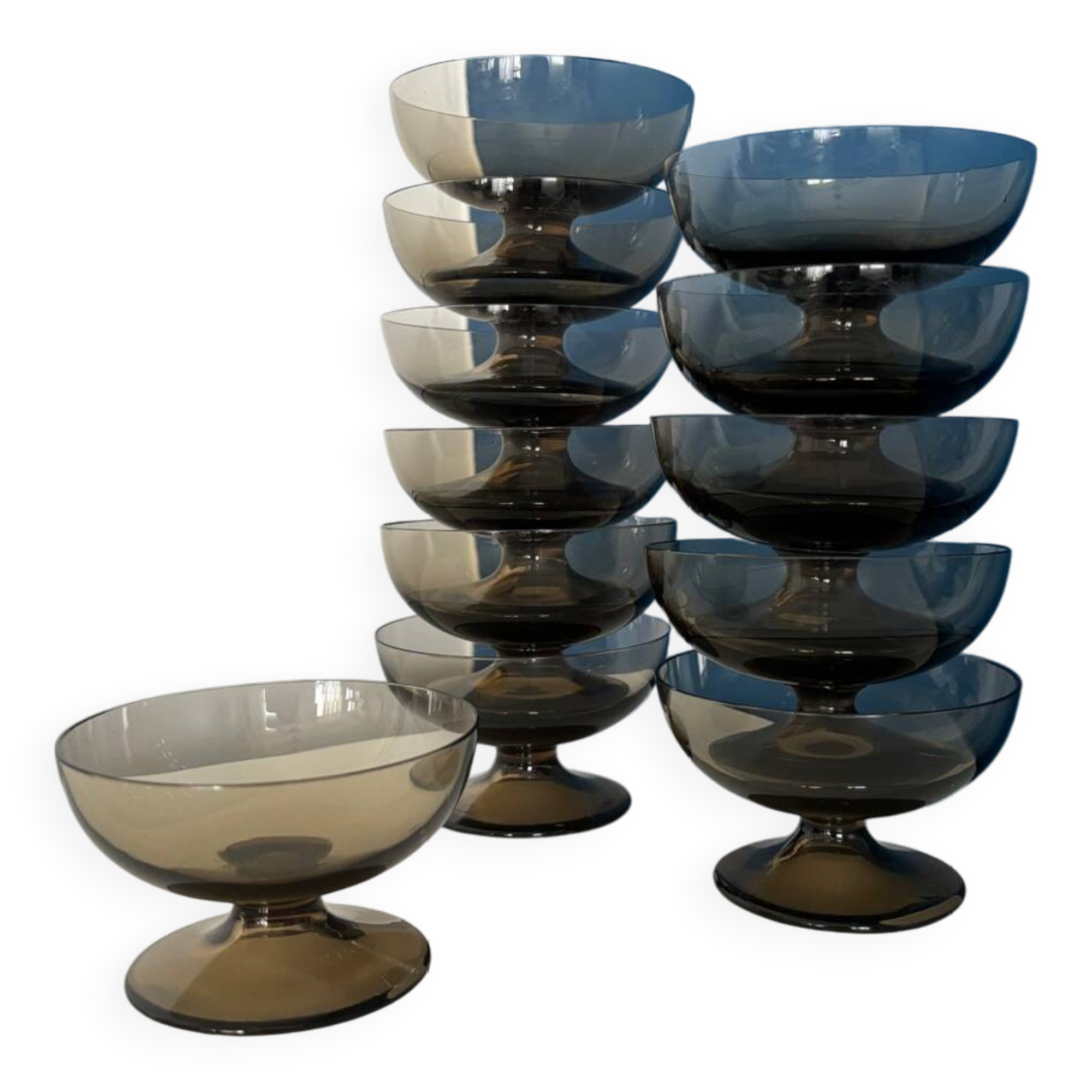 Set of 6 Vintage 1970s French Bistro Style Smoked Glass Sorbet Ice Cream Cups