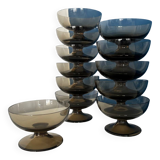 Set of 6 Vintage 1970s French Bistro Style Smoked Glass Sorbet Ice Cream Cups