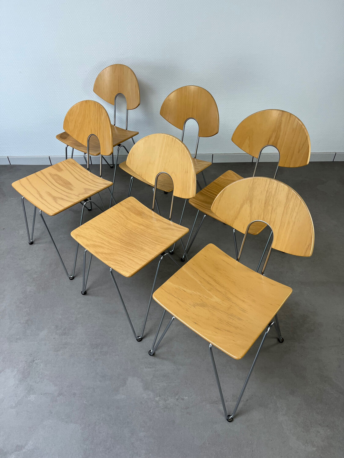 6 Mikado chairs 1800, stackable, design by Walter Leeman for Kusck&co.