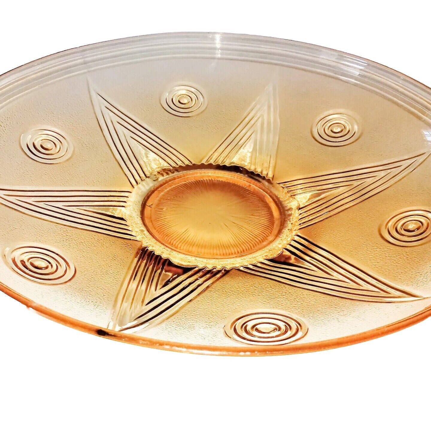 Art Deco Pressed Molded Glass Bowl, Yellow, Star Decorated