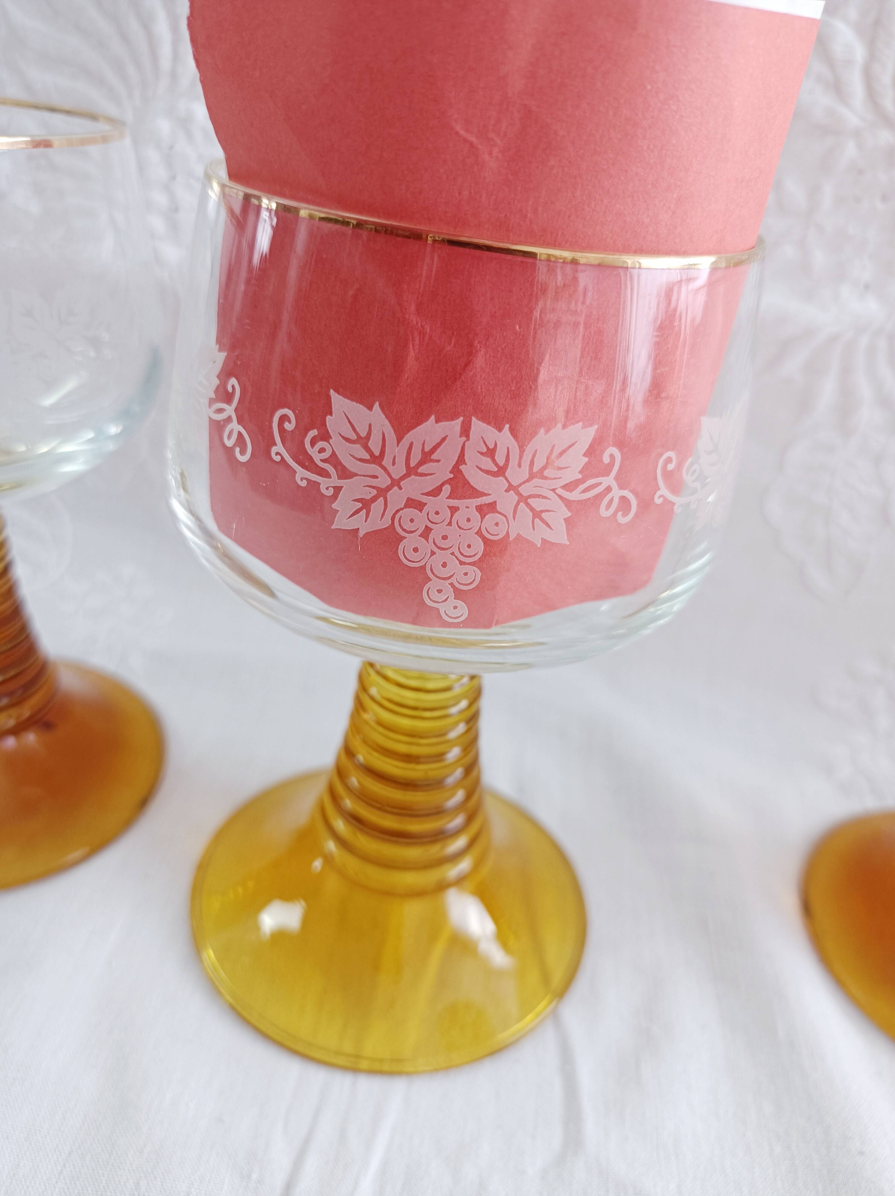 Set of 3 amber glass stemware