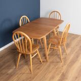 Retro Blonde Ercol Model 383 Dining Table & Four Model 370 Windsor Kitchen Dining Chairs