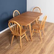 Retro Blonde Ercol Model 383 Dining Table & Four Model 370 Windsor Kitchen Dining Chairs