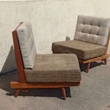 Pair of heaters 60s solid teak two-tone cushions