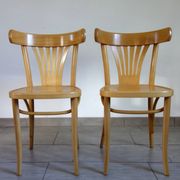 Pair of Thonet-inspired bistro chairs in light beech