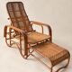 Mid-century adjustable rattan lounge chair with retractable footrest, Japan