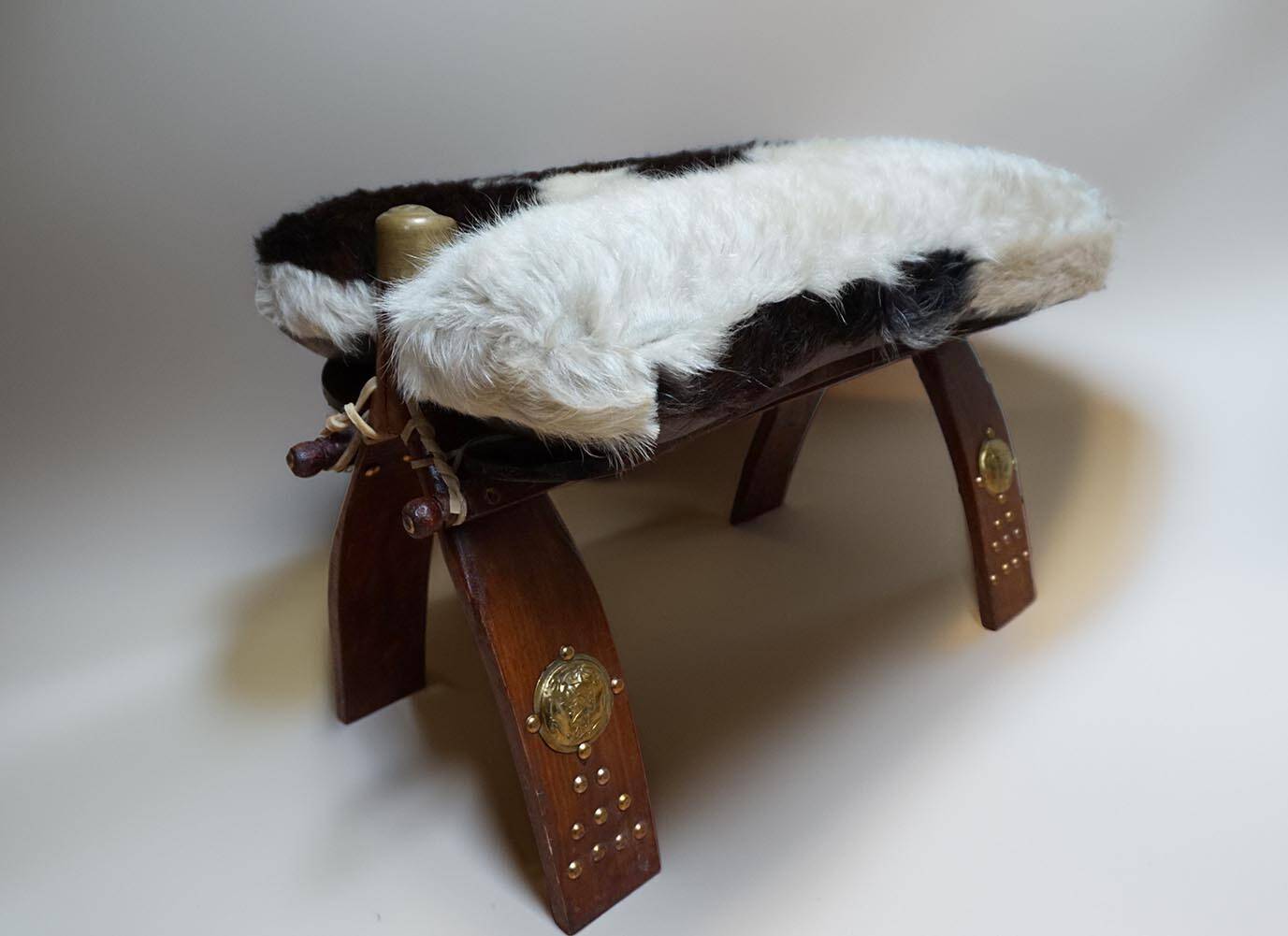 Bedouin Camel Saddle & Hide Stool Ottoman 1970s