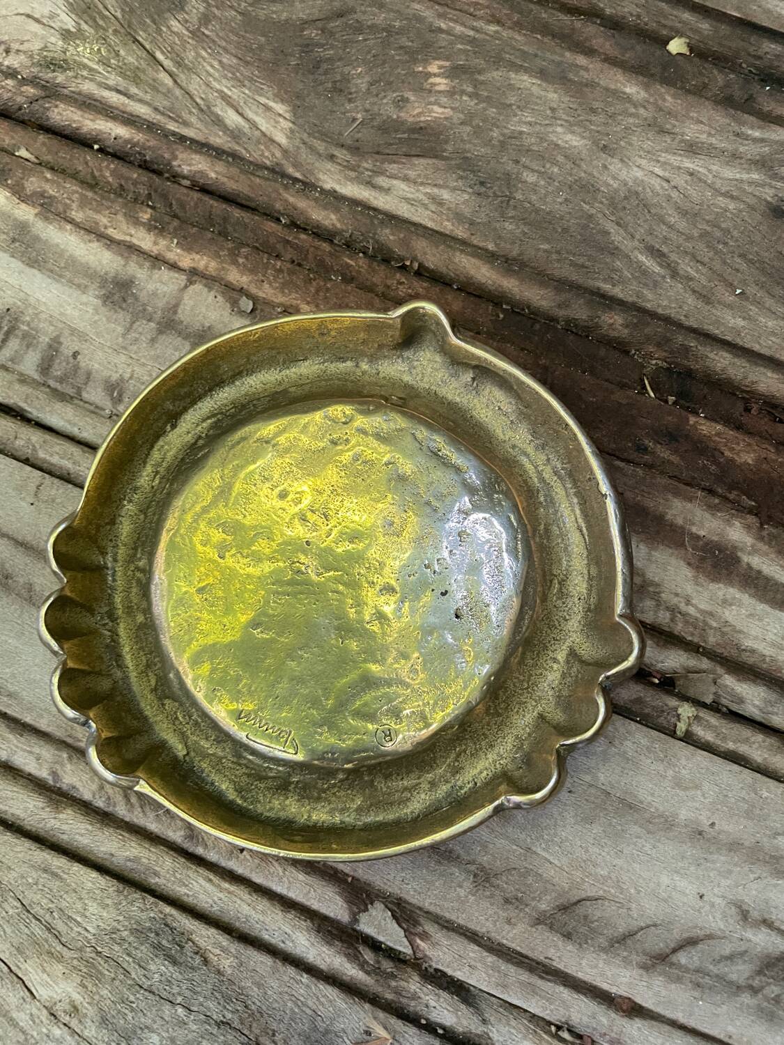 Italian Brutalist Brass Ashtray by Tonini